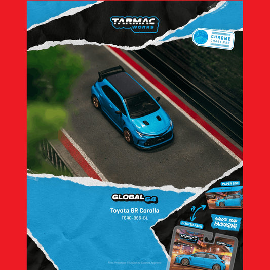 PREORDER Tarmac Works GLOBAL64 1/64 Toyota GR Corolla Blue T64G-066-BL **CHASE CARS ARE RANDOMLY PACKED** (Approx. Release Date :  AUGUST 2026 subject to manufacturer's final decision)