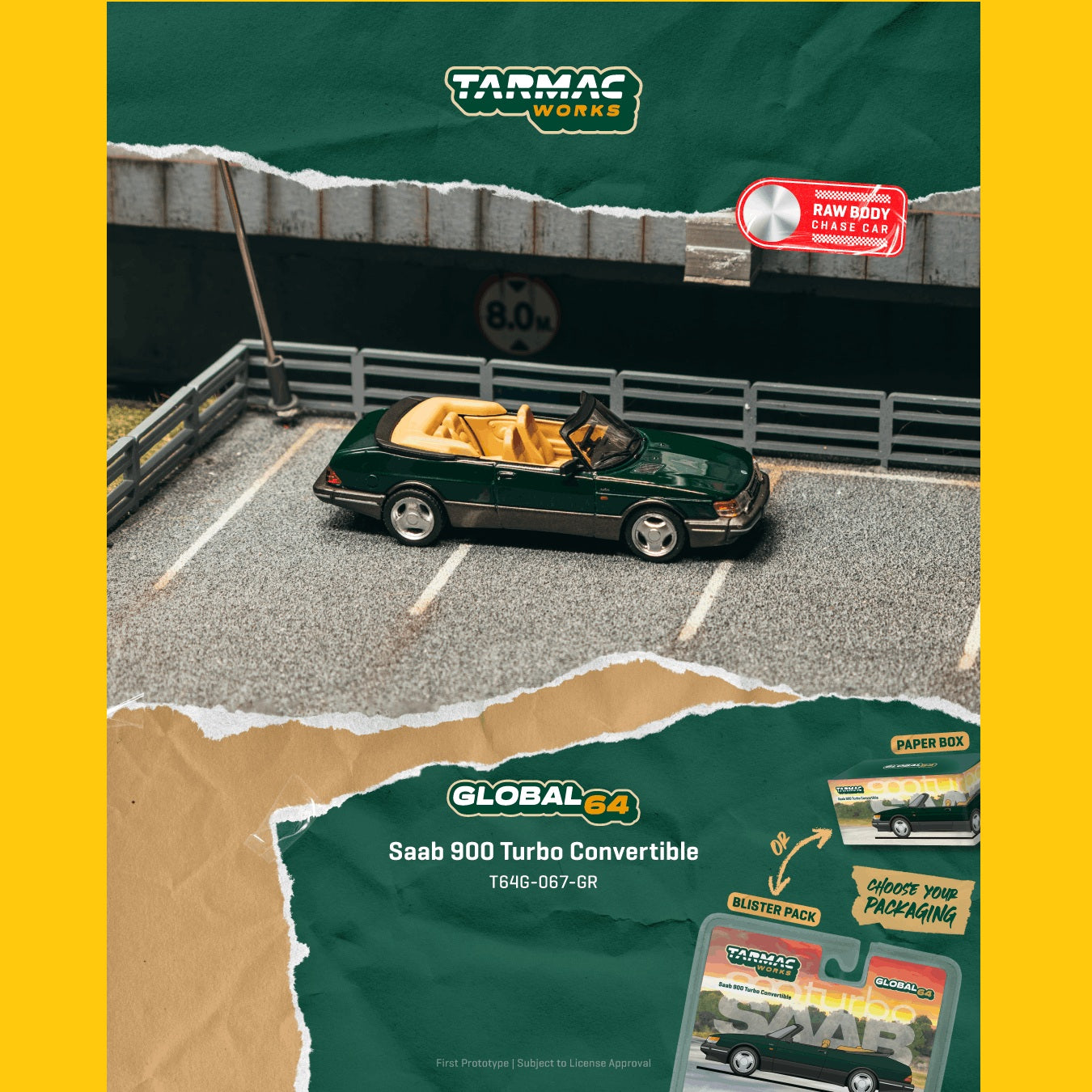 PREORDER Tarmac Works GLOBAL64 1/64 Saab 900 Turbo Convertible Green T64G-067-GR **CHASE CARS ARE RANDOMLY PACKED** (Approx. Release Date :  AUGUST 2026 subject to manufacturer's final decision)