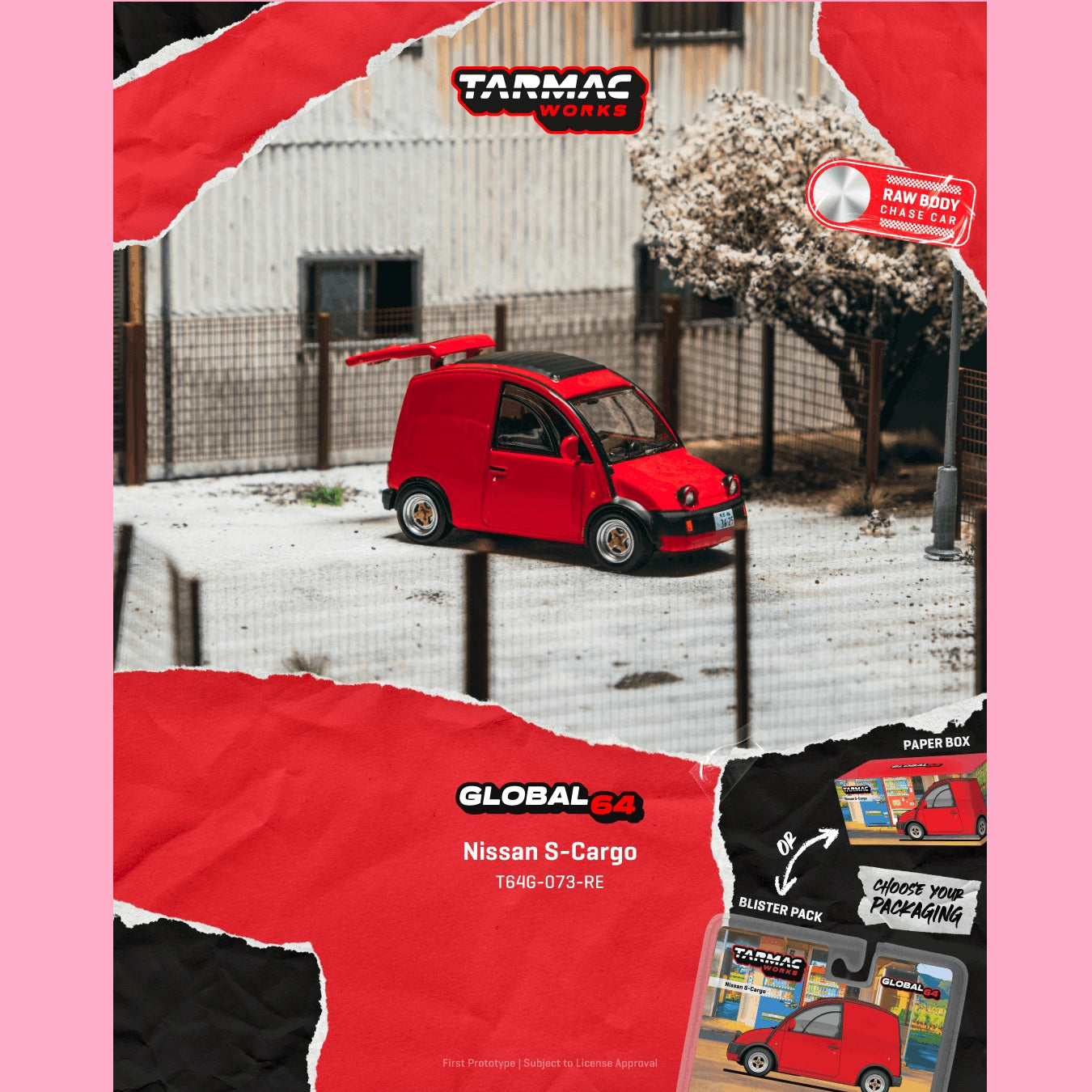 PREORDER Tarmac Works GLOBAL64 1/64 Nissan S-Cargo Red T64G-073-RE **CHASE CARS ARE RANDOMLY PACKED** (Approx. Release Date :  AUGUST 2026 subject to manufacturer's final decision)