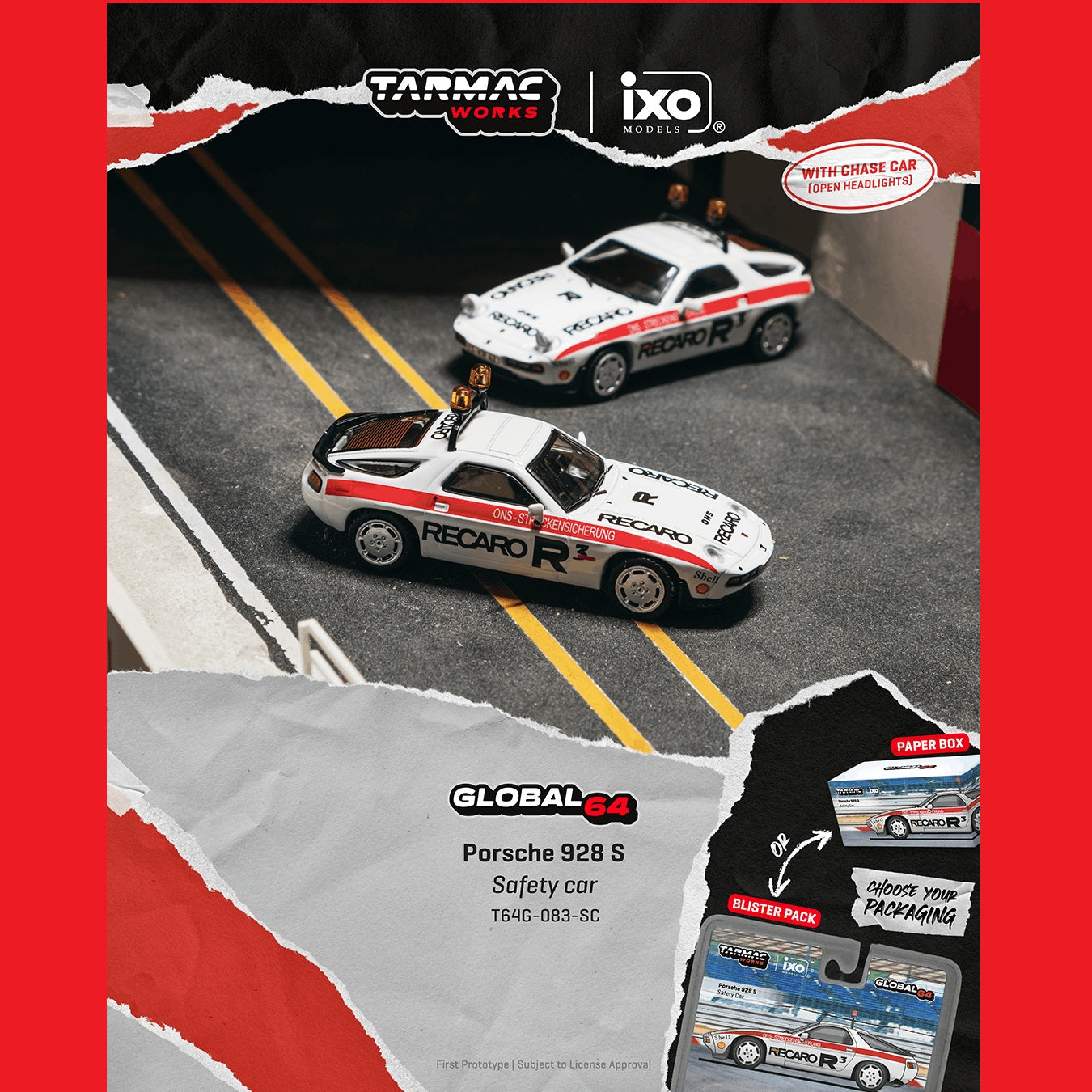 PREORDER Tarmac Works GLOBAL64 1/64 Porsche 928 S Safety Car T64G-083-SC **CHASE CARS ARE RANDOMLY PACKED** (Approx. Release Date :  AUGUST 2026 subject to manufacturer's final decision)