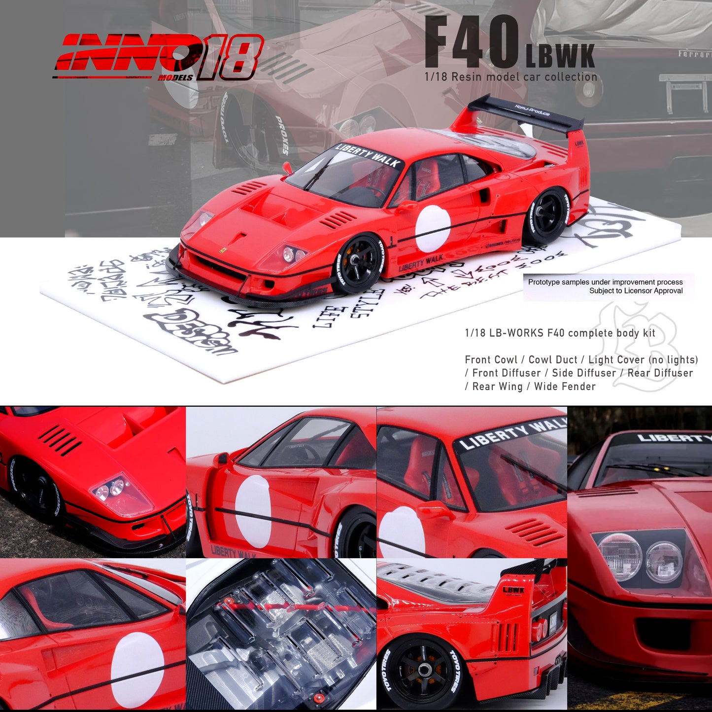 INNO18 1/18 RESIN LBWK F40 RED IN18R-LBWKF40-RED