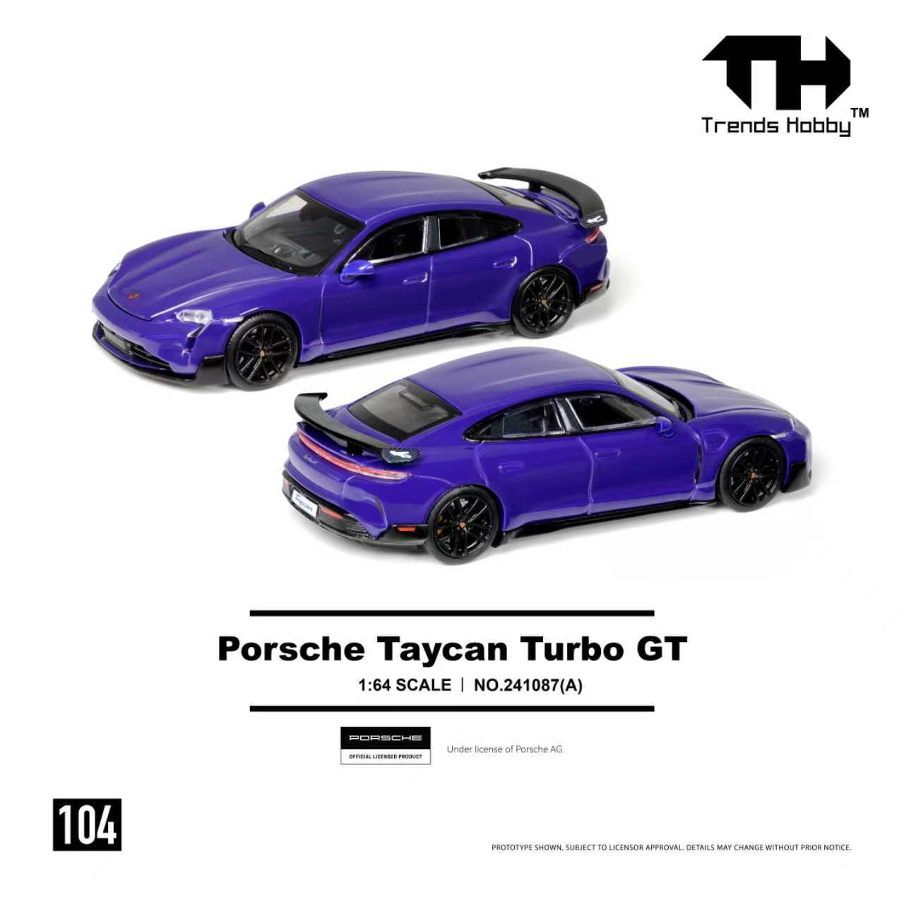 PREORDER Trends Hobby 1/64 Porsche Taycan Turbo GT - Purple 241087A (Approx. Release Date: Q2 2026 and subject to the manufacturer's final decision)