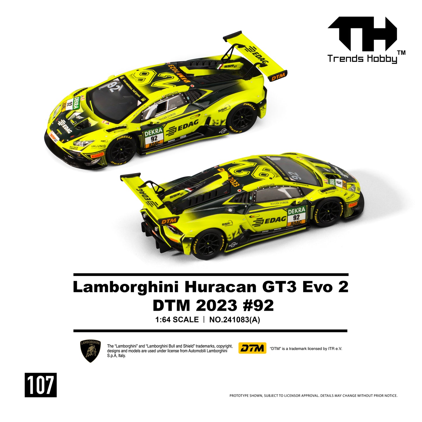 PREORDER Trends Hobby 1/64  Lamborghini Huracan GT3 Evo 2 DTM 2023 No.92 241083A (Approx. Release Date: Q2 2026 and subject to the manufacturer's final decision)