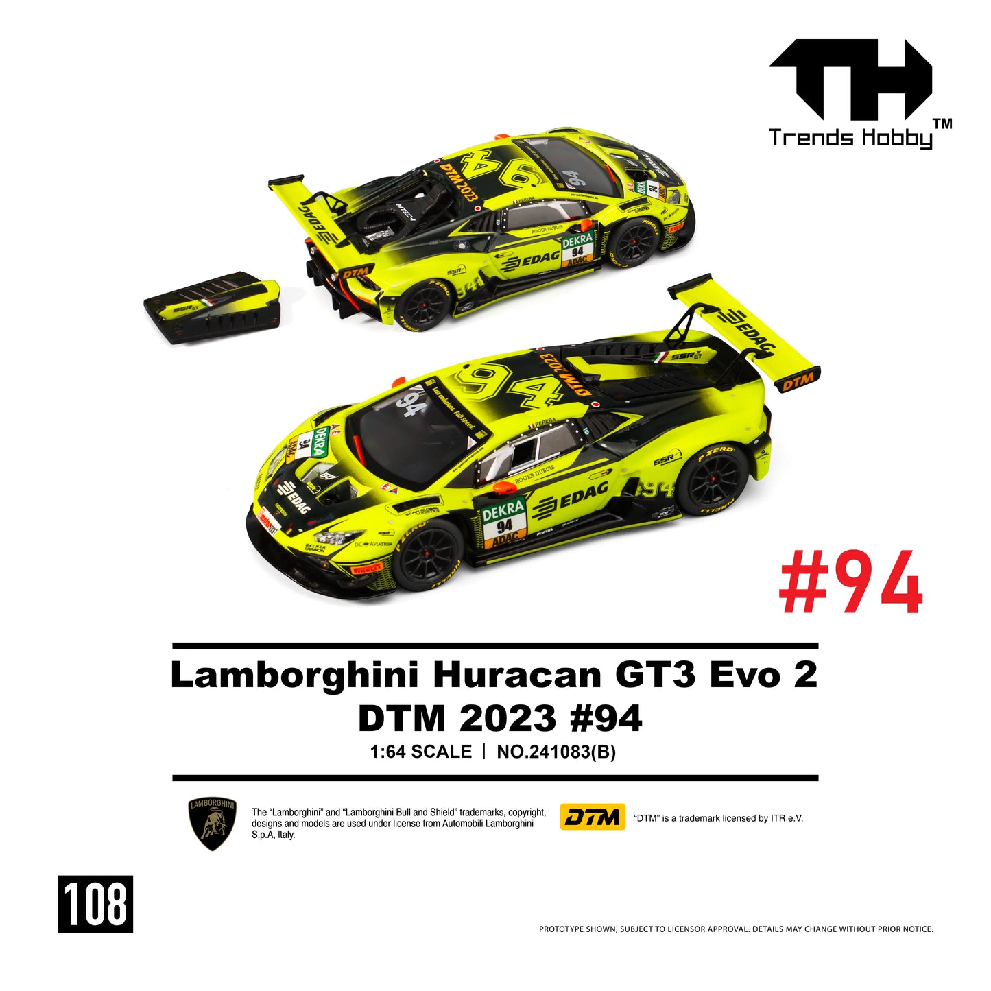 PREORDER Trends Hobby 1/64  Lamborghini Huracan GT3 Evo 2 DTM 2023 No.94 241083B (Approx. Release Date: Q2 2026 and subject to the manufacturer's final decision)
