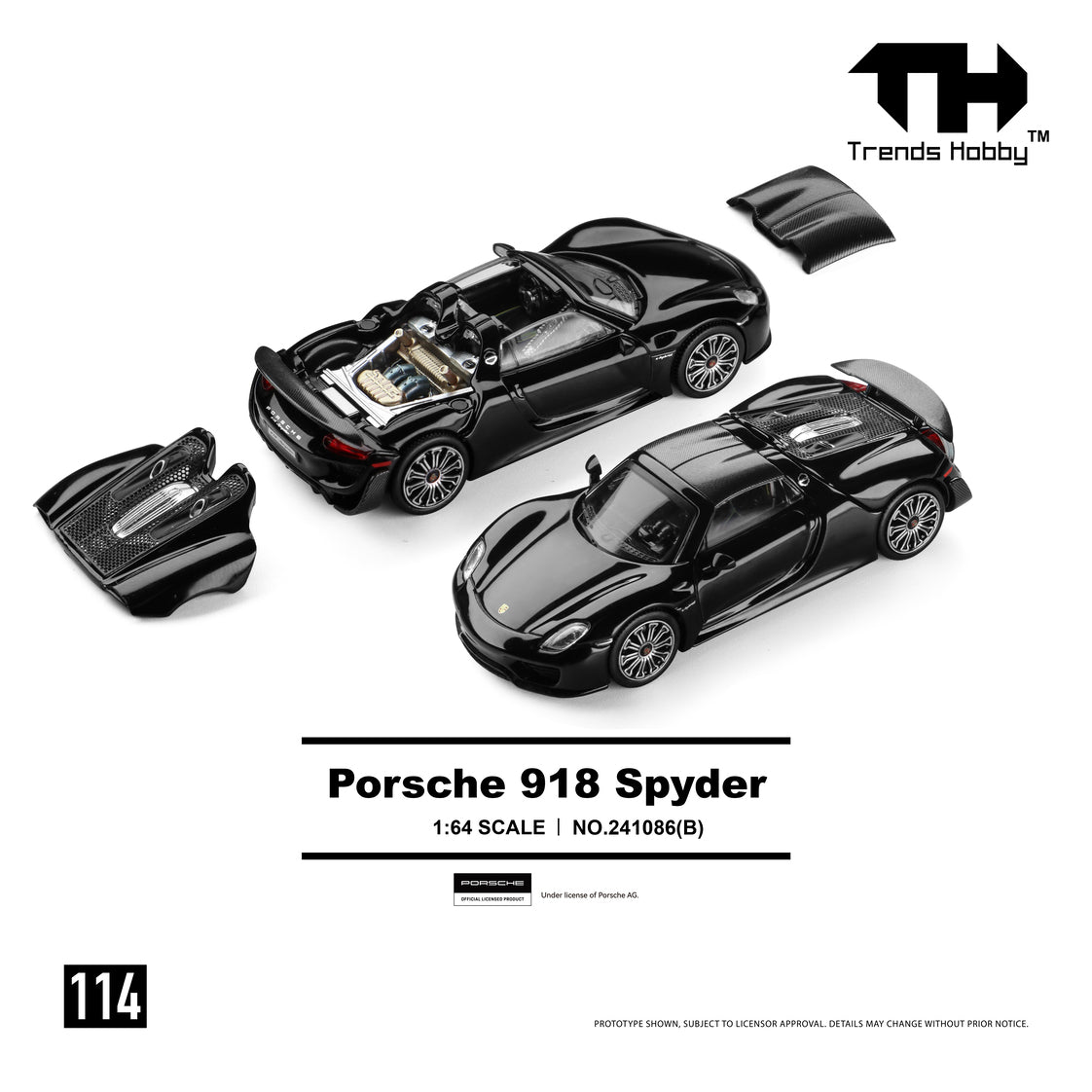 PREORDER Trends Hobby 1/64 Porsche 918 Spyder - Black 241086(B