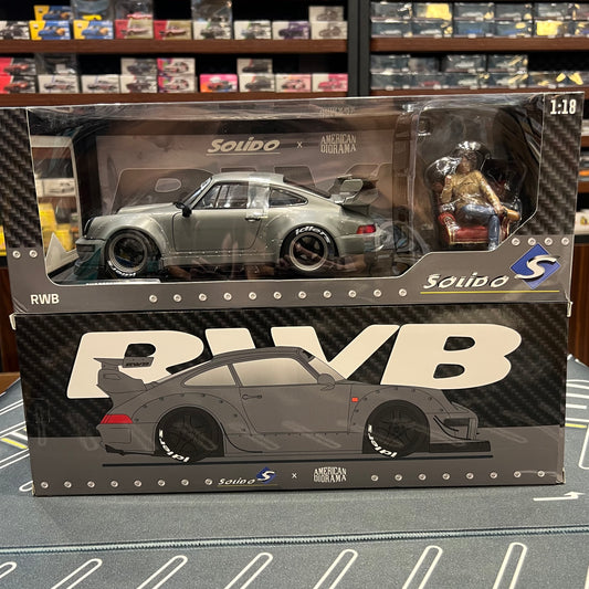 SOLIDO x AMERICAN DIORAMA 1/18 RWB NARDO GREY WITH FIGURE S1807517