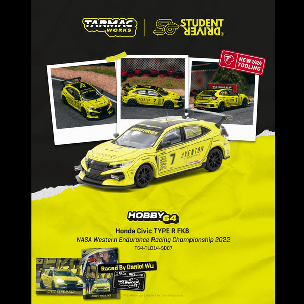PREORDER TARMAC HOBBY64 1/64 Honda Civic TYPE R FK8 NASA Western Endurance Racing Championship 2022 Model Car + Trading Cards Combo Set T64-TL014-SD07 (Approx. Release Date :  APR 2026 subject to manufacturer's final decision)