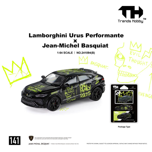 PREORDER Trends Hobby 1/64 Lamborghini Urus Performance & Basquiat Black (Blister Pack with a Collectible Card) 241094(B) (Approx. Release Date: Q1 2027 and subject to the manufacturer's final decision)