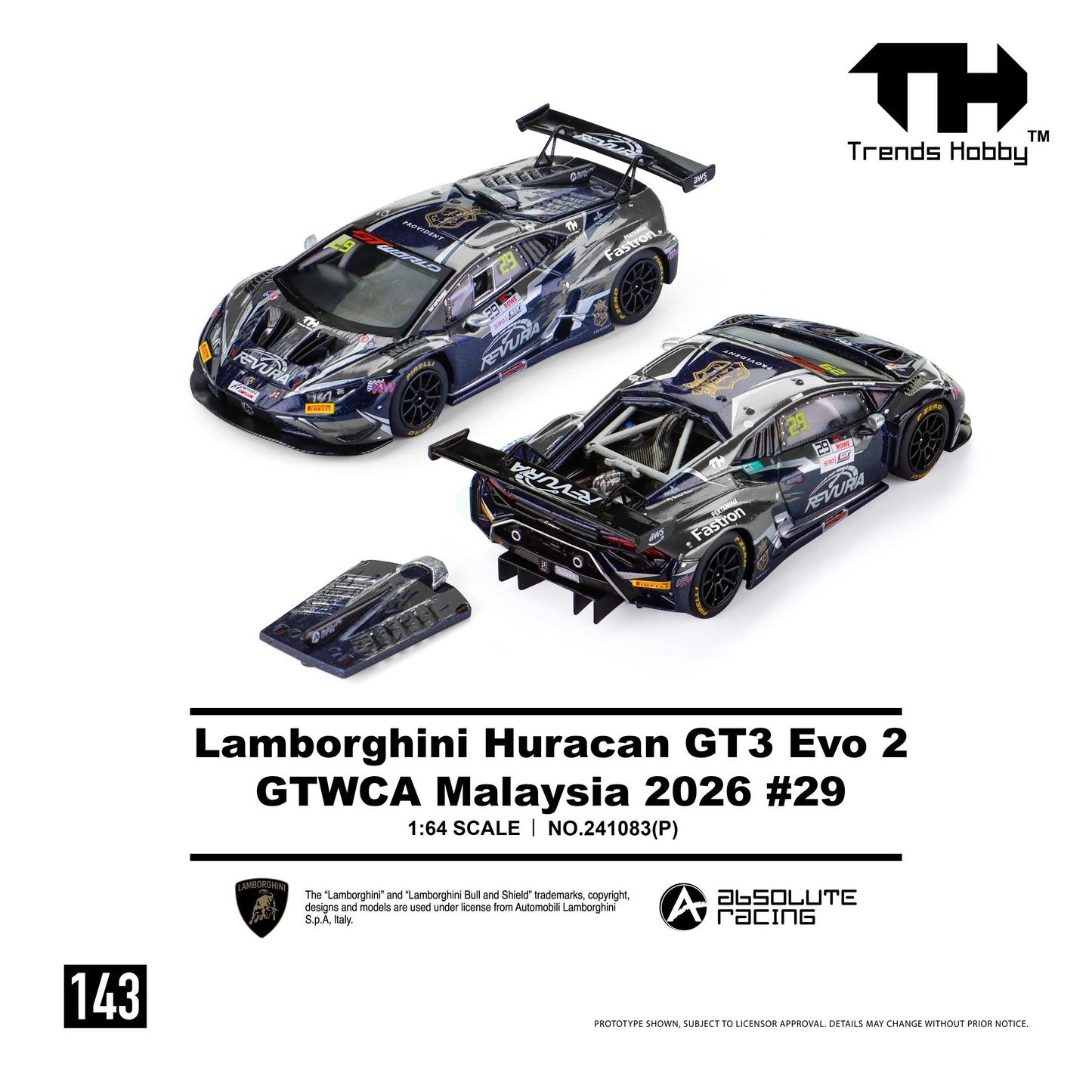 PREORDER Trends Hobby 1/64 Lamborghini Huracan GT3 EVO2 - GTWCA Malaysia 2026 #29 (Paper Box) 241083(P) (Approx. Release Date: Q1 2027 and subject to the manufacturer's final decision)