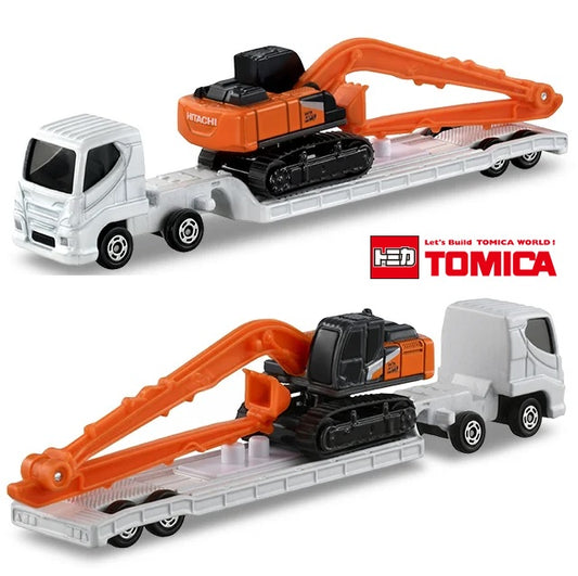 Tomica 143 Hitachi Construction Machinery Hydraulic Excavator ZX210-7 SLF and Heavy Equipment Transport Vehicle