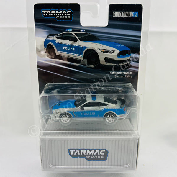 *CHASE CAR* TARMAC WORKS GLOBAL64 1/64 Ford Mustang Shelby GT350R German Police T64G-011-GP