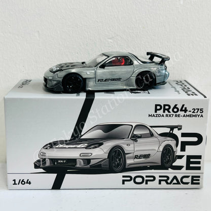 POPRACE 1/64 Mazda RX7 RE-AMEMIYA Widebody Silver Japan MINICAR A GOGO Exclusive event model PR640275
