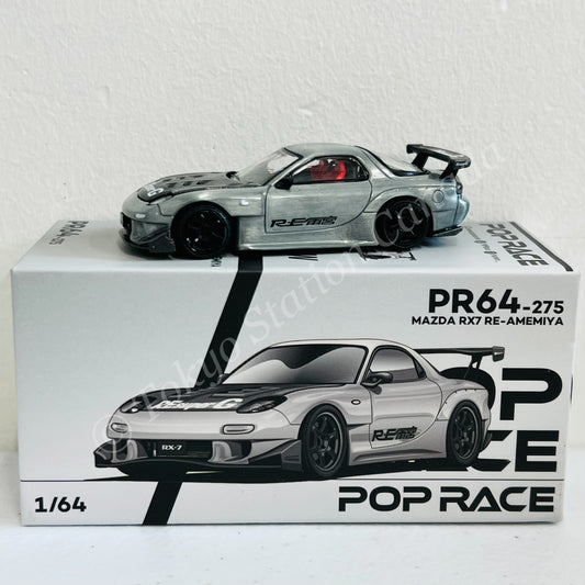 POPRACE 1/64 Mazda RX7 RE-AMEMIYA Widebody Silver Japan MINICAR A GOGO Exclusive event model PR640275