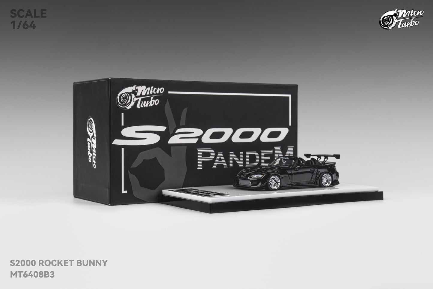 Micro Turbo 1/64 Custom S2000 Rocket Bunny - Metallic Black MT6408B3