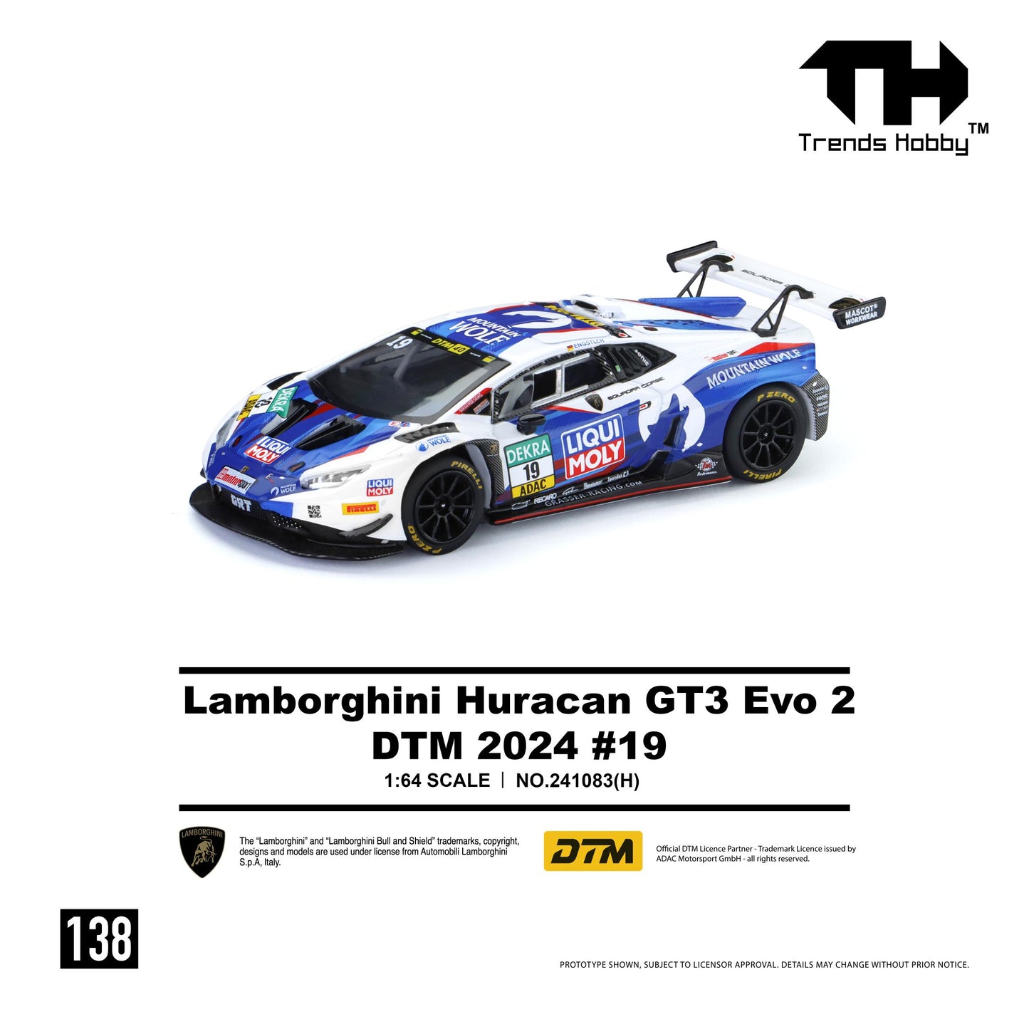 PREORDER Trends Hobby 1/64 Lamborghini Huracan GT3 EVO2 - DTM 2024 #19 241083(H) (Approx. Release Date: Q4 2026 and subject to the manufacturer's final decision)