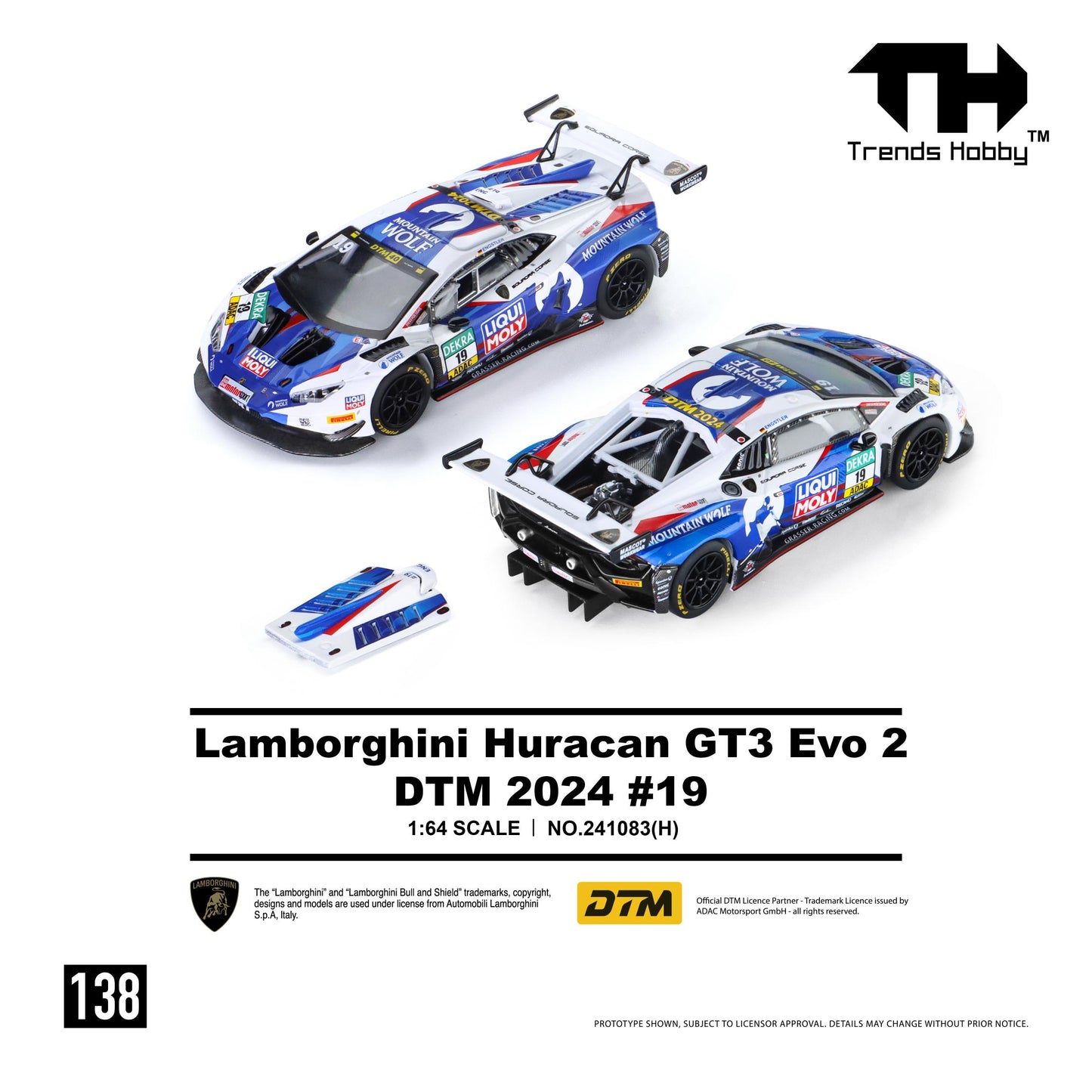 PREORDER Trends Hobby 1/64 Lamborghini Huracan GT3 EVO2 - DTM 2024 #19 241083(H) (Approx. Release Date: Q4 2026 and subject to the manufacturer's final decision)