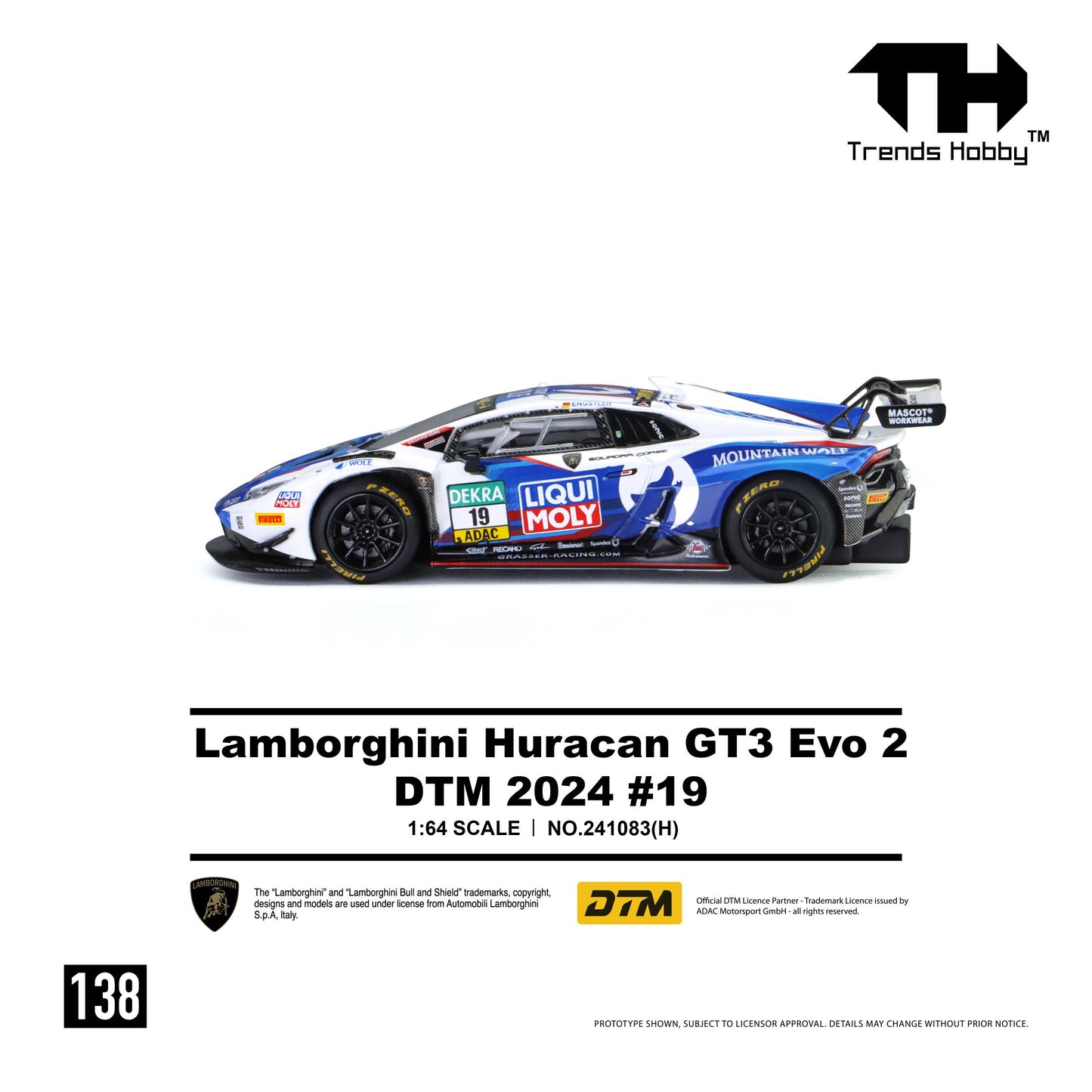 PREORDER Trends Hobby 1/64 Lamborghini Huracan GT3 EVO2 - DTM 2024 #19 241083(H) (Approx. Release Date: Q4 2026 and subject to the manufacturer's final decision)