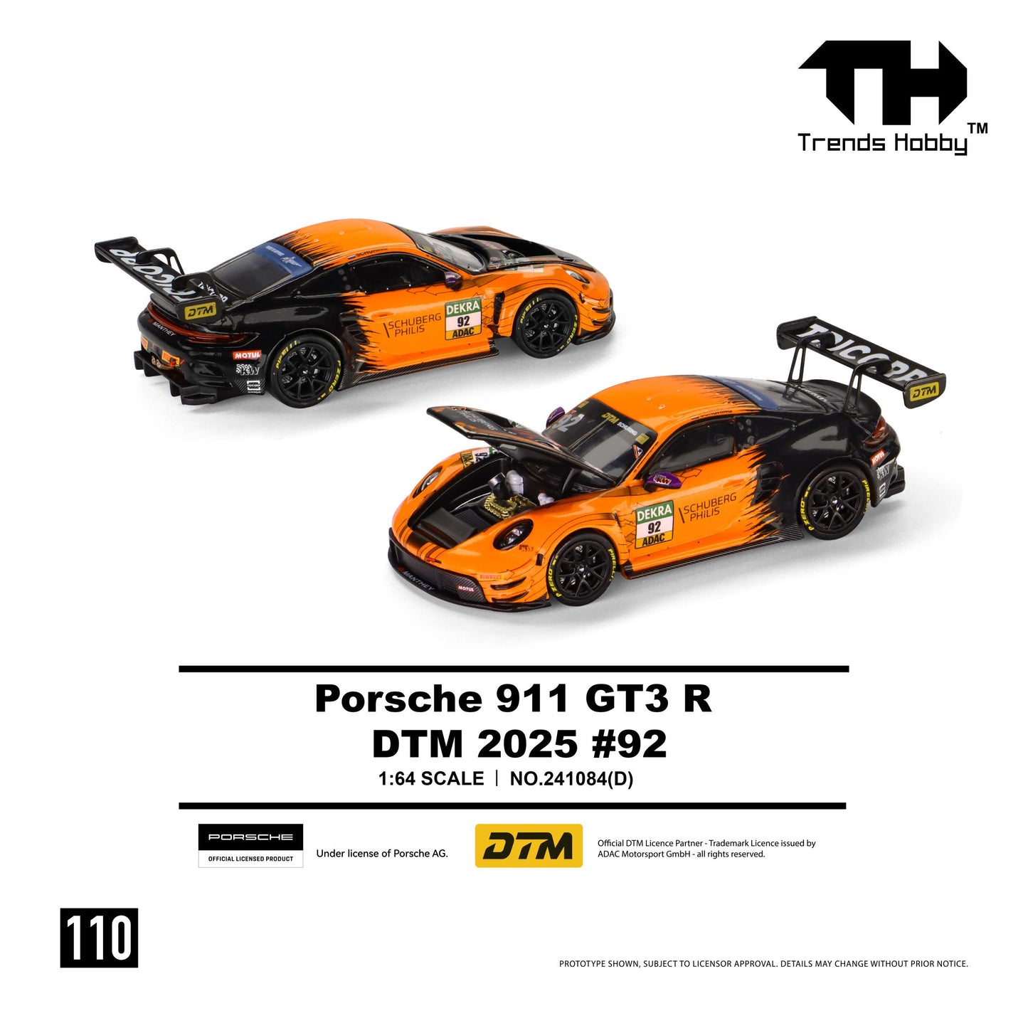 PREORDER Trends Hobby 1/64 Porsche 911 GT3 R - DTM 2025 #92 241084(D) (Approx. Release Date: Q4 2026 and subject to the manufacturer's final decision)