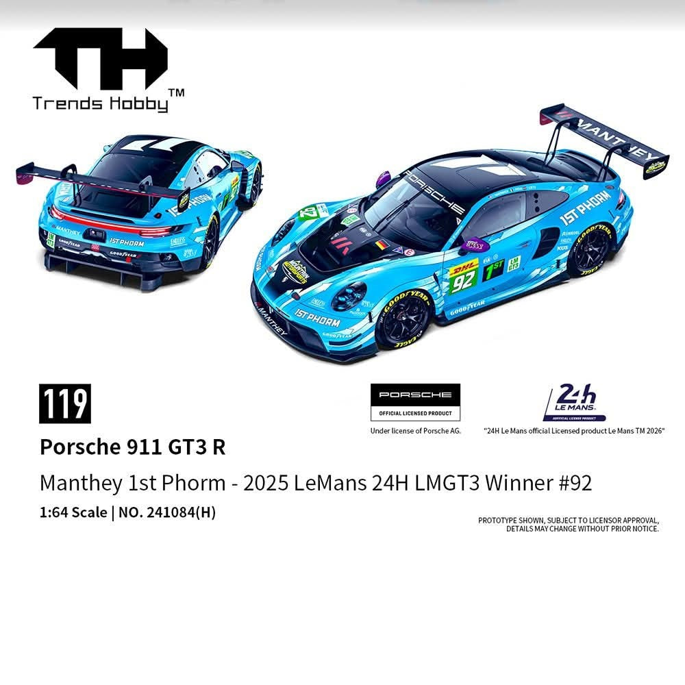 PREORDER Trends Hobby 1/64 Porsche 911 GT3 R - LeMans 24H 2025 #92 241084(H) (Approx. Release Date: Q3 2026 and subject to the manufacturer's final decision)