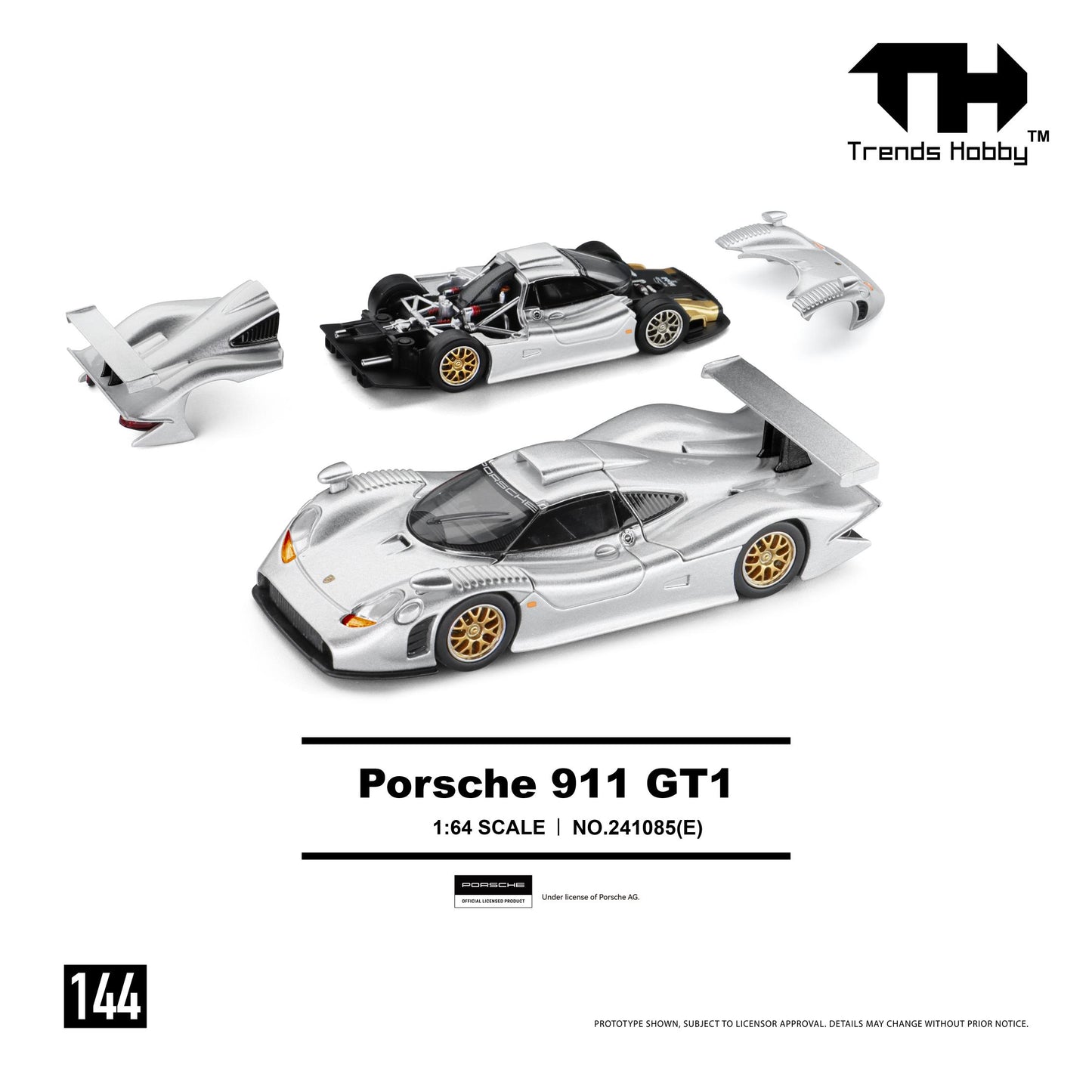 PREORDER Trends Hobby 1/64 Porsche 911 GT1 1998 - Sliver 241085(E) (Approx. Release Date: Q4 2026 and subject to the manufacturer's final decision)