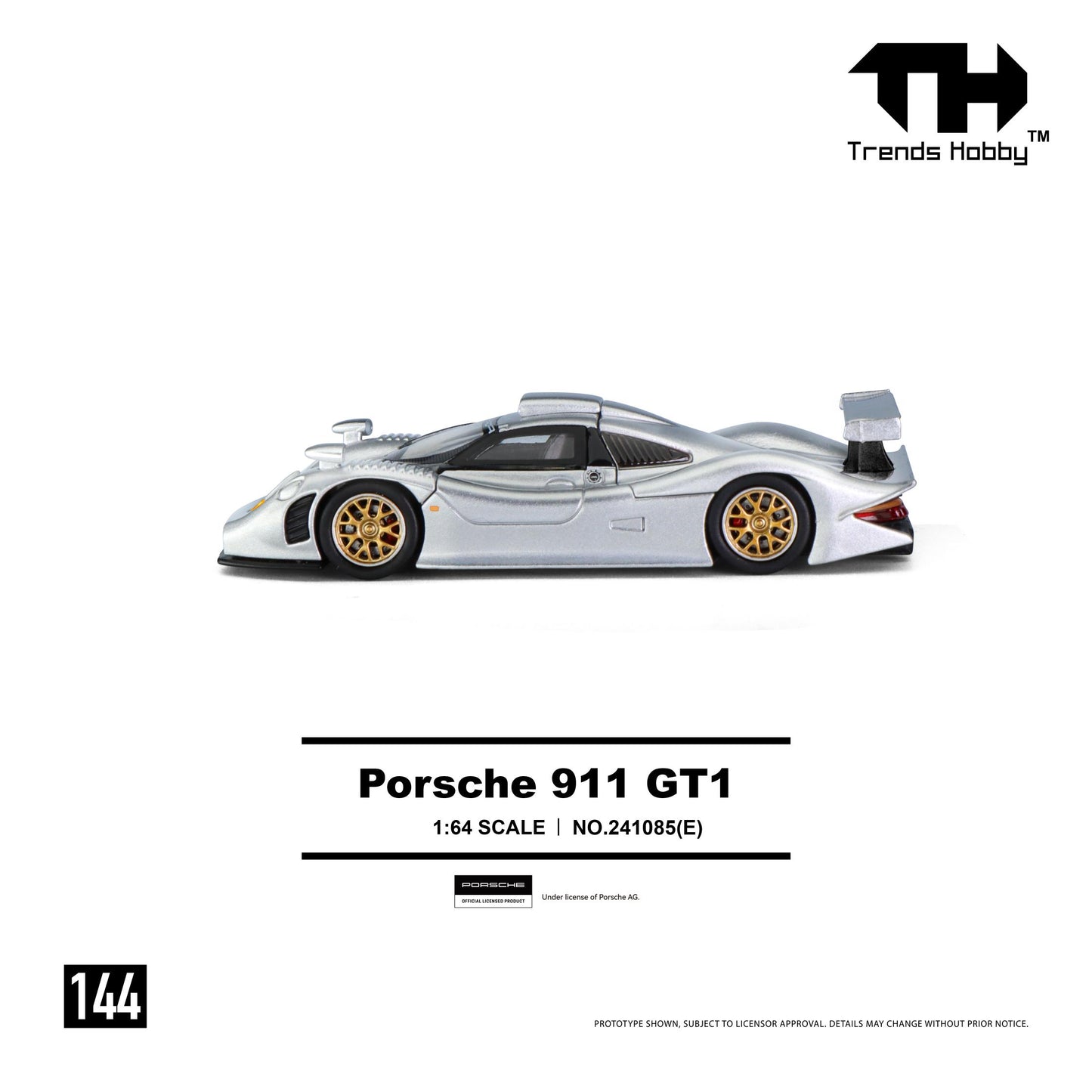 PREORDER Trends Hobby 1/64 Porsche 911 GT1 1998 - Sliver 241085(E) (Approx. Release Date: Q4 2026 and subject to the manufacturer's final decision)