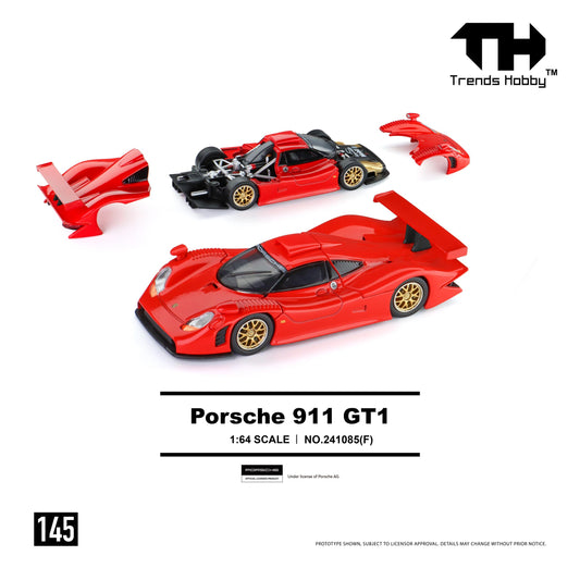 PREORDER Trends Hobby 1/64 Porsche 911 GT1 1998 - Red 241085(F) (Approx. Release Date: Q4 2026 and subject to the manufacturer's final decision)
