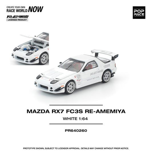 POPRACE 1/64 MAZDA RX7 FC3S RE-AMEMIYA WHITE PR640260