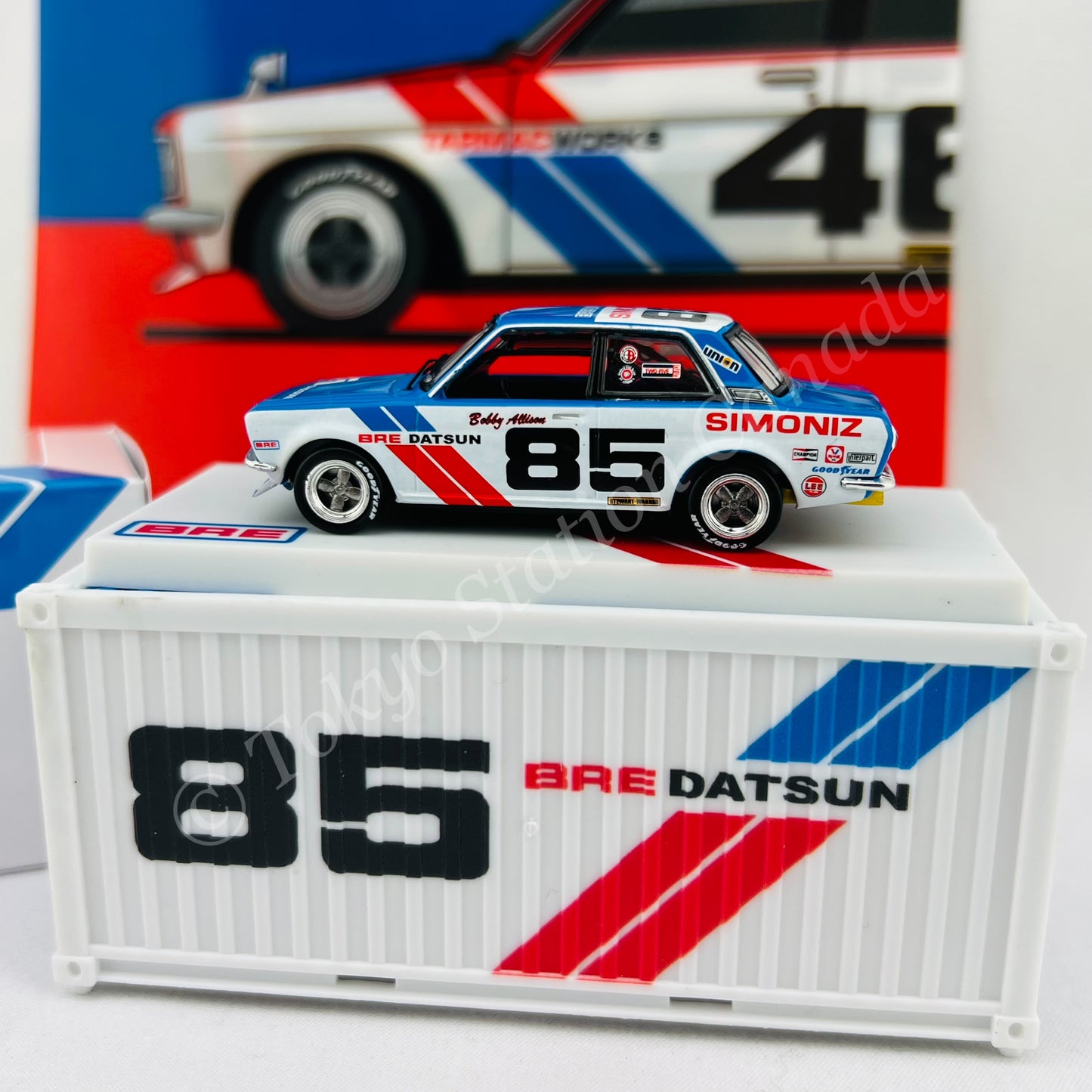 TARMAC WORKS HOBBY64 1/64 BRE Datsun 510 Trans-Am 2.5 Championship 1972 Bobby Allison with container T64-052-BRE85
