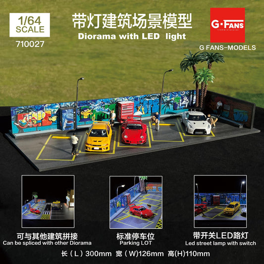 G-FANS 1/64 Diorama with LED Light Graffiti Parking Lot 710027