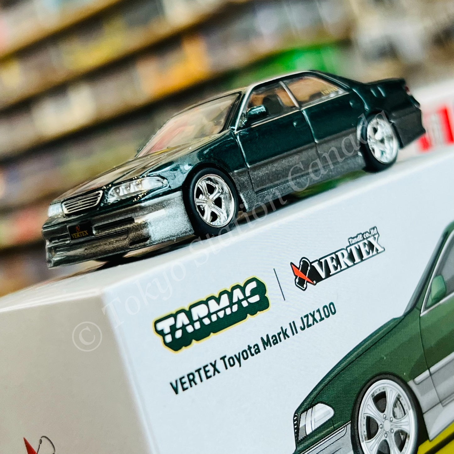 TARMAC WORKS GLOBAL64 1/64 VERTEX Toyota Mark II JZX100 Dark Green Metallic T64G-024-GR