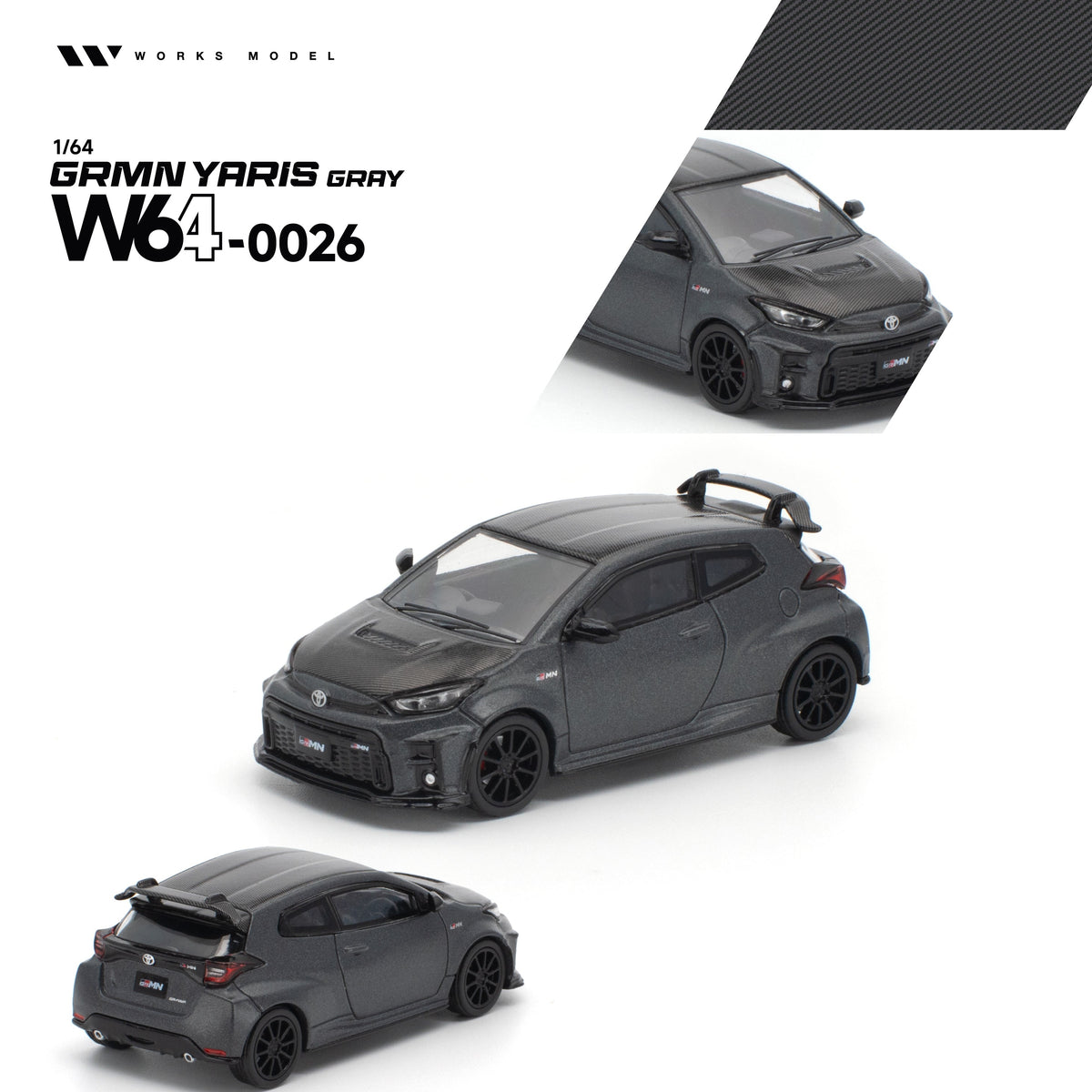 PREORDER WORKS 1/64 TOYOTA GRMN YARIS GRAY W640026 (Approx. Release Date: Q1 2027 and subject to the manufacturer's final decision)