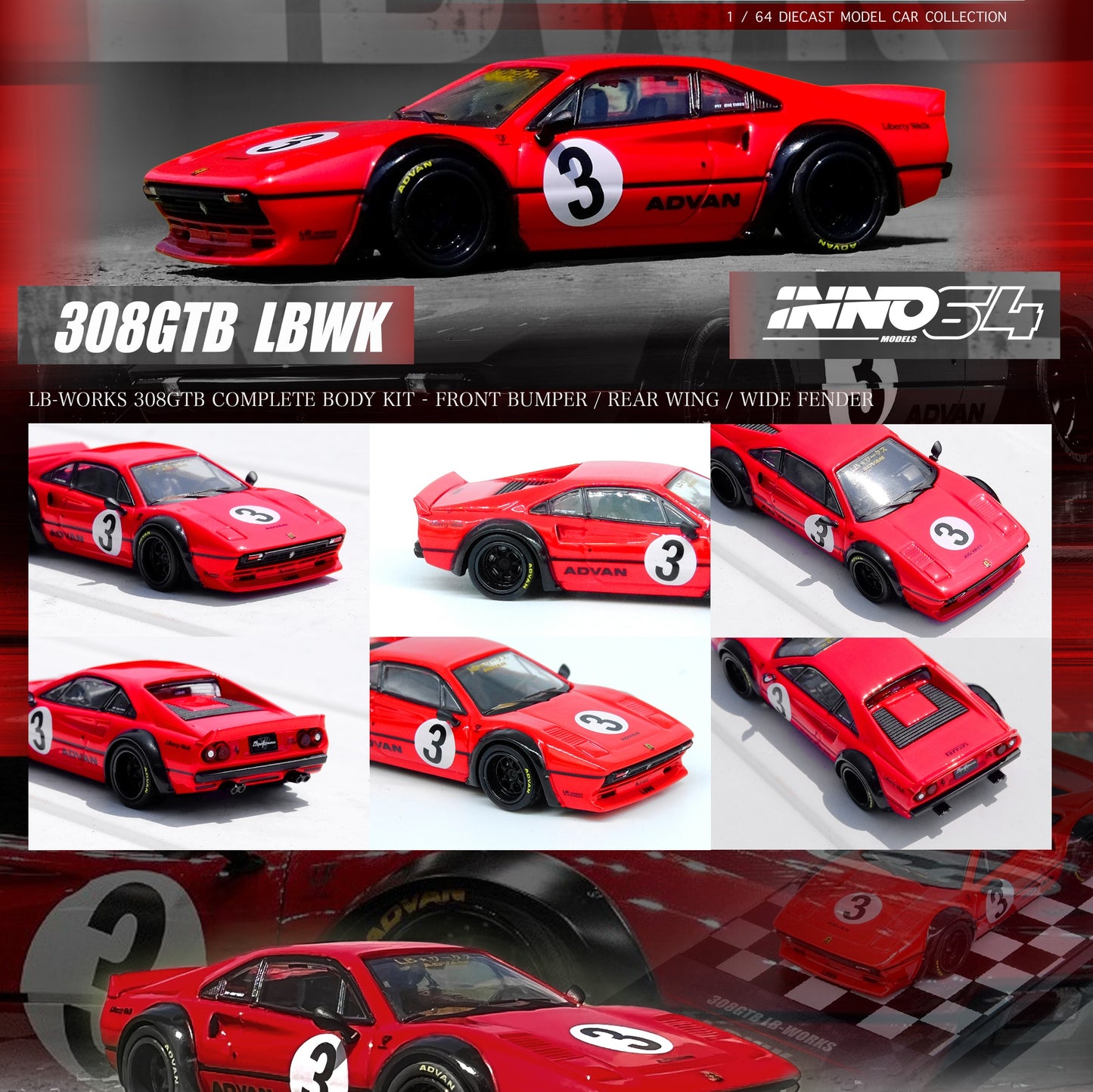 INNO64 1/64 LIBERTY WALK 308 GTB Red IN64-LBWK308-RED