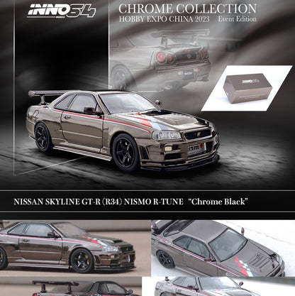 INNO64 1/64 NISSAN SKYLINE GT-R (R34) NISMO R-Tune Black Chrome Hobby Expo China 2023 Event Edition IN64-R34RT-BCH