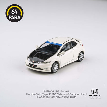 PARA64 1/64 2007 Honda Civic Type R FN2 White w/ Carbon Hood LHD PA-55398