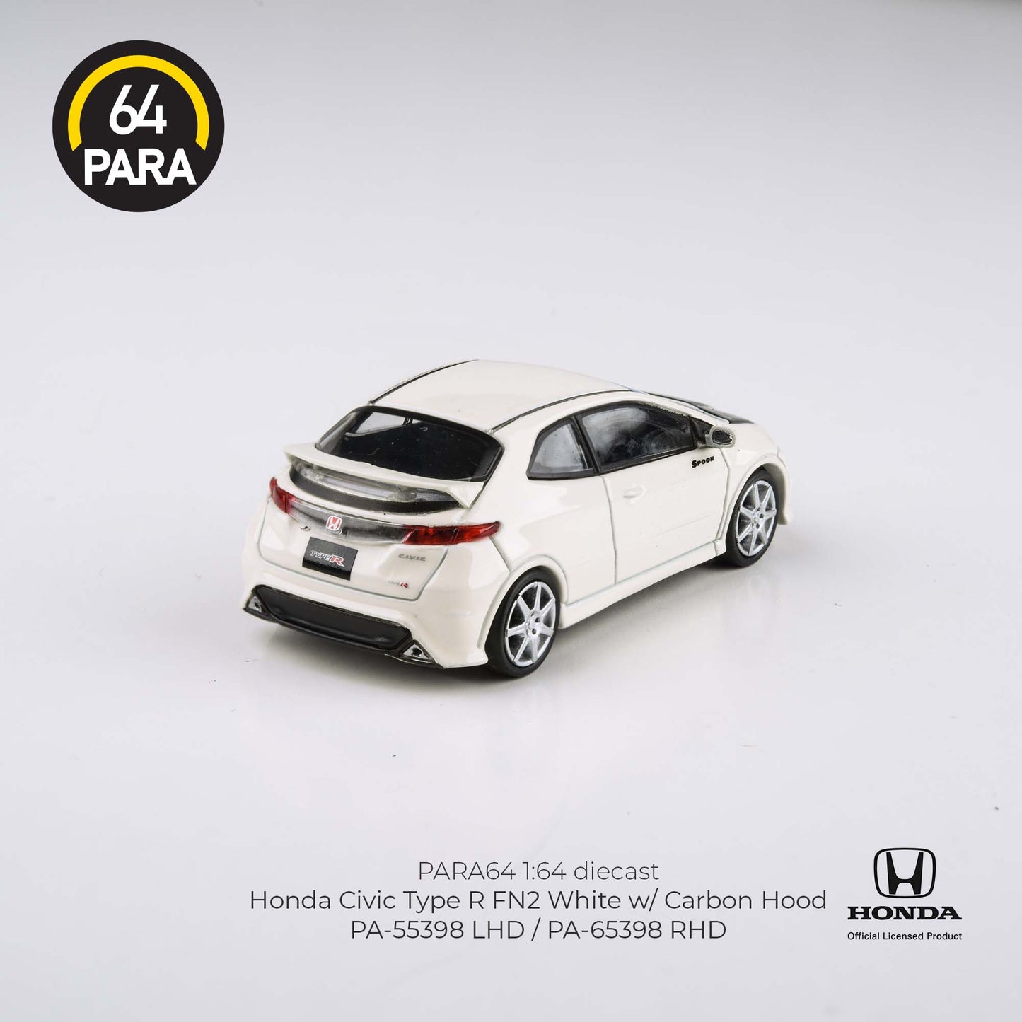 PARA64 1/64 2007 Honda Civic Type R FN2 White w/ Carbon Hood LHD PA-55398