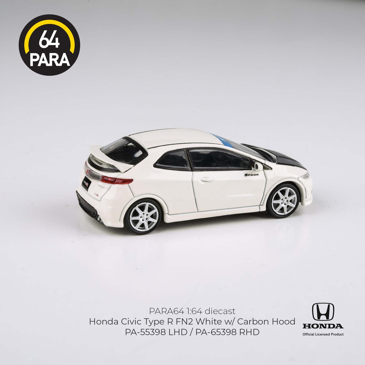 PARA64 1/64 2007 Honda Civic Type R FN2 White w/ Carbon Hood LHD PA-55398