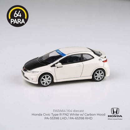 PARA64 1/64 2007 Honda Civic Type R FN2 White w/ Carbon Hood LHD PA-55398