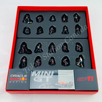 MINI GT 1/64 Oracle Red Bull Racing RB18 #11 Sergio Pérez 2022 Abu Dhabi GP Pit Crew Set including Pitstop Base (MGTS0008 and MGTAC29)