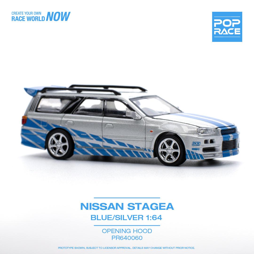 POPRACE 1/64 Nissan Stagea - Blue/Silver PR640060