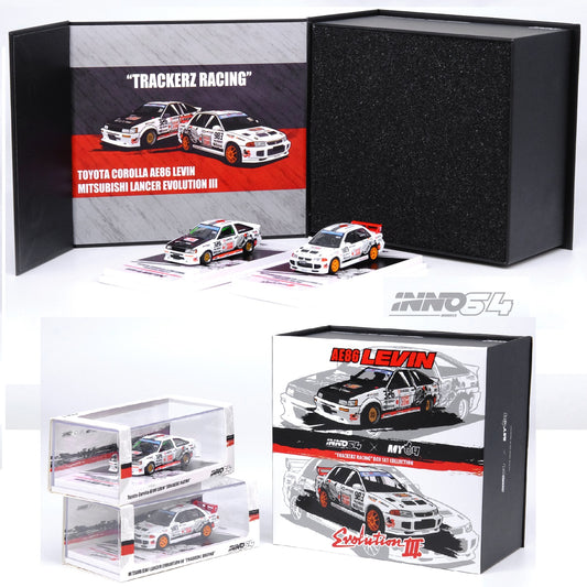 INNO64 1/64  TOYOTA COROLLA AE86 Levin "TRACKERZ RACING" & MITSUBISHI LANCER EVOLUTION III "TRACKERZ RACING" Box Set Malaysia Special Edition IN64-TRACKERZ-BOXSET