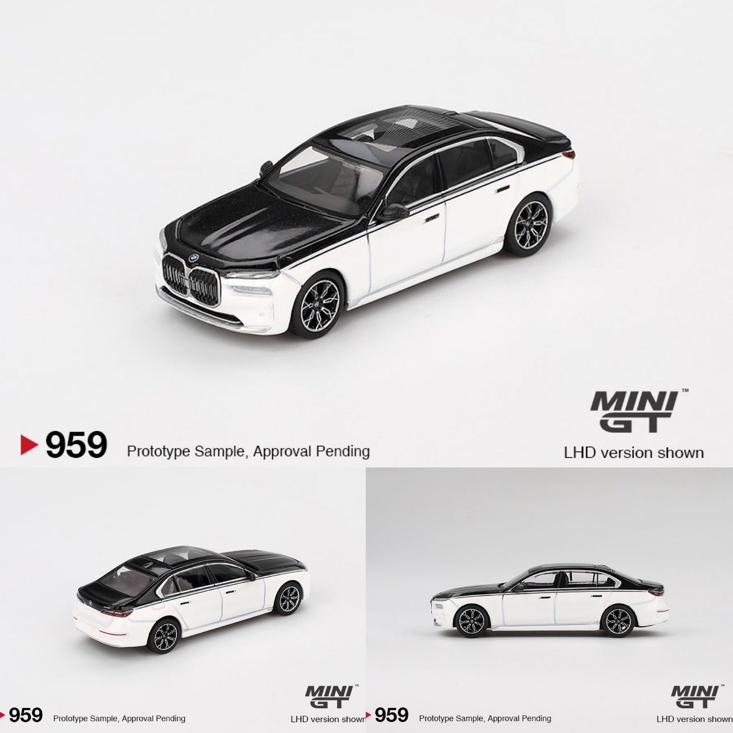 MINI GT 1/64 BMW i7 xDrive60 Alpine White / Black Sapphire MGT00959-BL