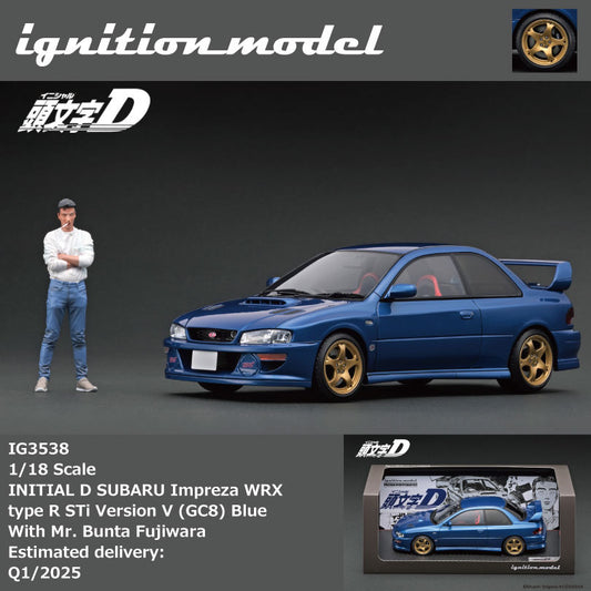 Ignition Model 1/18 INITIAL D SUBARU Impreza WRX type RSTi Version V (GC8) Blue With Mr.Bunta IG3538