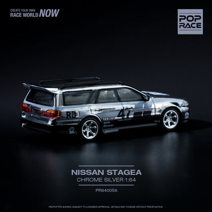 POPRACE 1/64 Nissan Stagea - Chrome Silver PR640056
