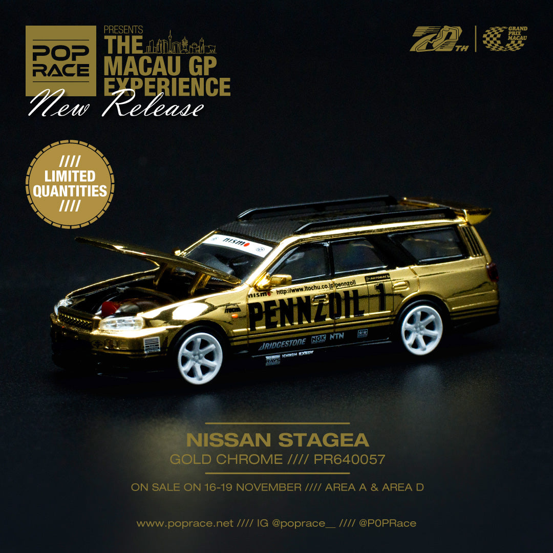 POPRACE 1/64 Nissan Stagea Gold Chrome PR640057