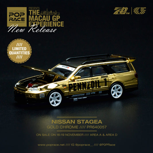 POPRACE 1/64 Nissan Stagea Gold Chrome PR640057