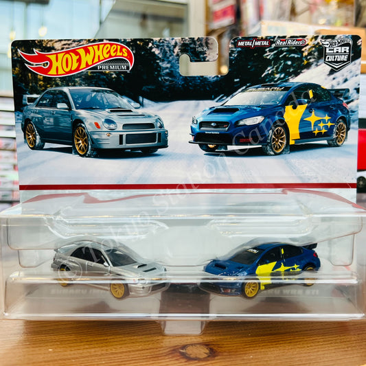 HOTWHEELS PREMIUM CAR CULTURE SUBARU IMPREZA WRX AND '16 SUBARU WRX STI HKF60