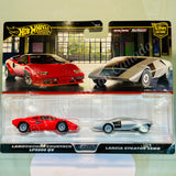 HOTWHEELS PREMIUM CAR CULTURE LAMBORGHINI COUNTACT LP50000 QV and LANCIA STRATOS ZERO JBL02