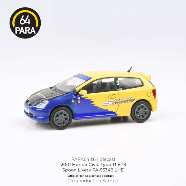 PREORDER PARA64 1/64 2001 Honda Civic Type-R EP3 Spoon Livery PA-55348 (Approx. Release Date : APRIL 2024 subject to manufacturer's final decision)