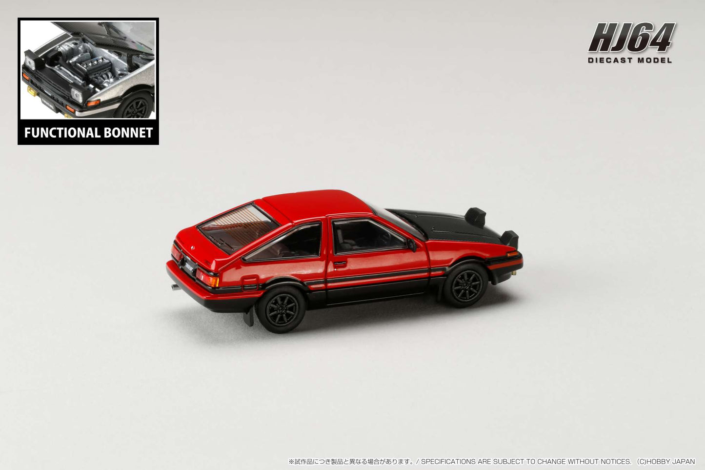 HOBBY JAPAN 1/64 Toyota SPRINTER TRUENO GT APEX (AE86) JDM Style with CARBON BONNET Red/Black HJ641052BRB
