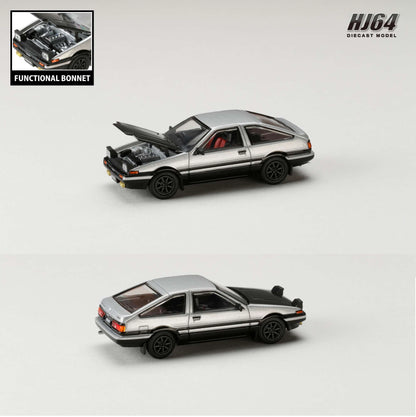 HOBBY JAPAN 1/64 Toyota SPRINTER TRUENO GT APEX (AE86) JDM Style with CARBON BONNET Silver/Black HJ641052BSB